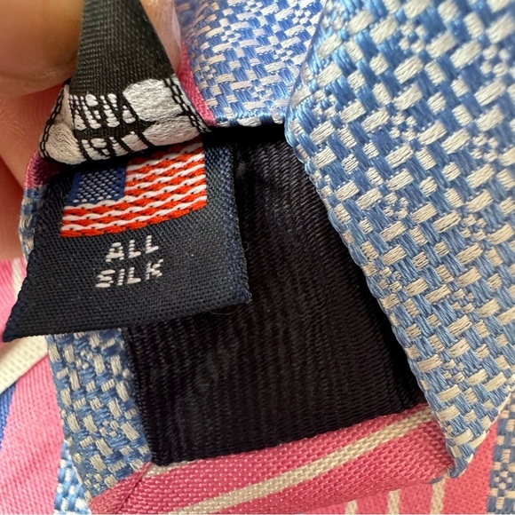 Holland & Sherry Tall Man Necktie Silk USA Made Pink Blue White Striped‎ - Picture 5 of 6